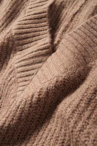 Women - V-neck jumper - ribbed - light brown