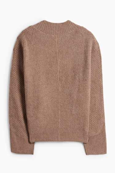 Women - V-neck jumper - ribbed - light brown