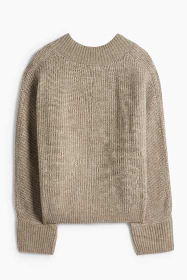 Women - V-neck jumper - ribbed - beige