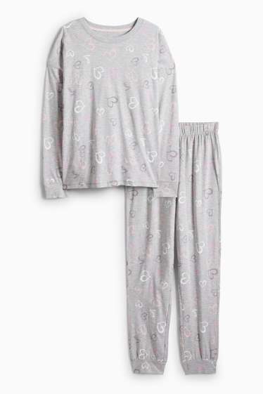Damen - Pyjama - gemustert - hellgrau-melange