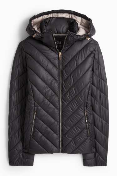 Dámské - Prošívaná bunda s kapucí - černá
