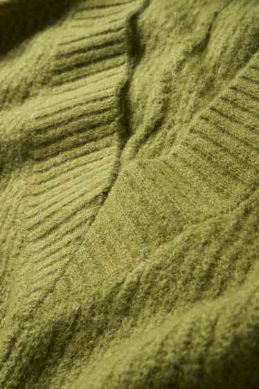 Donna - Maglione con scollo a V - a coste - verde chiaro