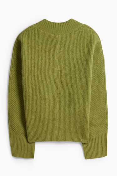 Donna - Maglione con scollo a V - a coste - verde chiaro