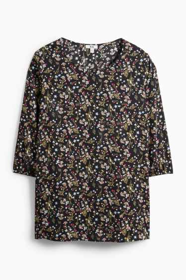 Femei - Bluză - cu flori - negru