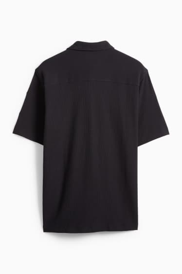 Heren - Overhemd - regular fit - Kent - met structuur - zwart