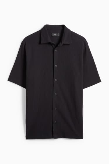 Heren - Overhemd - regular fit - Kent - met structuur - zwart