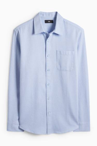 Uomo - Camicia - regular fit - collo all'italiana - tessuto tramato - azzurro
