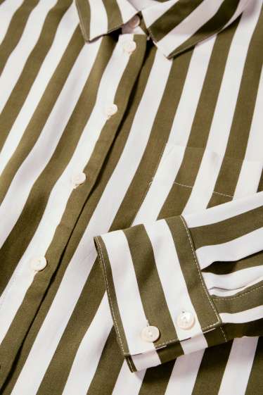 Damen - Bluse - gestreift - dunkelgrün / cremeweiss