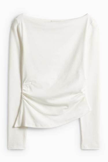 Dámské - Tričko s dlouhým rukávem - slim fit - bílá