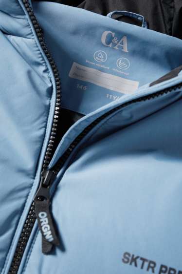 Kinderen: jongens - Bodywarmer met capuchon - waterafstotend - blauw