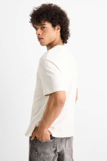 Hommes - T-shirt - relaxed fit - finition côtelée - blanc