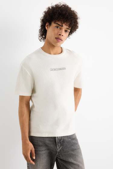 Hommes - T-shirt - relaxed fit - finition côtelée - blanc
