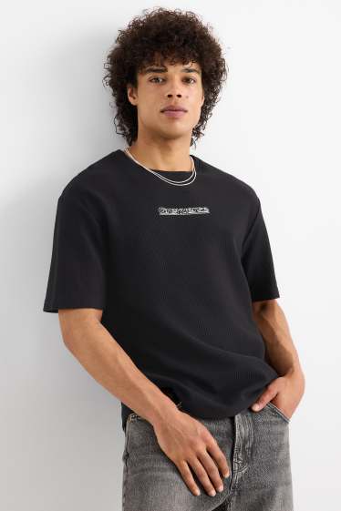 Herren - T-Shirt - Relaxed Fit - gerippt - schwarz