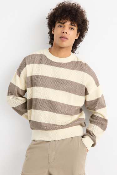 Herren - Pullover - gestreift - hellbeige
