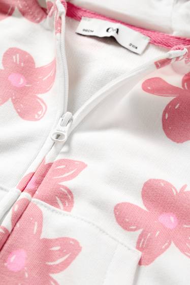 Kinderen: meisjes - Bloem - sweatvest met capuchon - crème wit