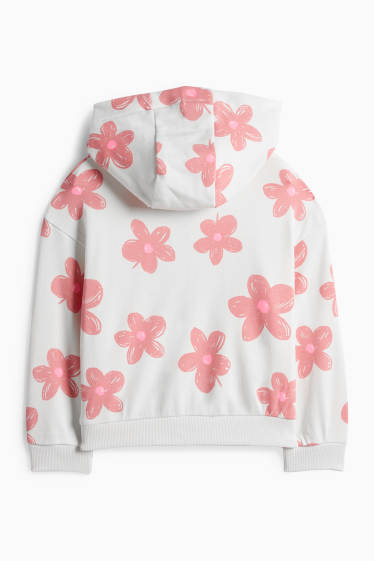 Kinderen: meisjes - Bloem - sweatvest met capuchon - crème wit