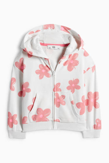 Kinderen: meisjes - Bloem - sweatvest met capuchon - crème wit