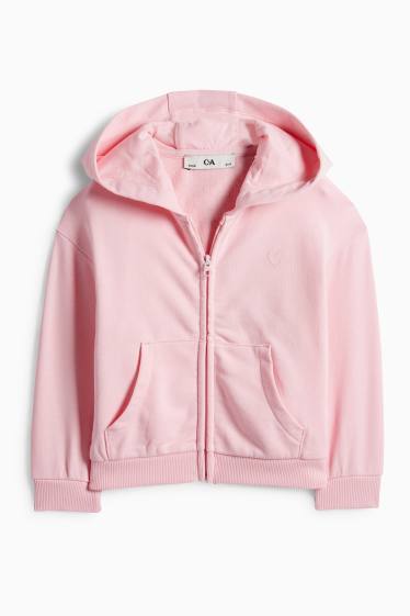 Children Girls - Heart - zip-through hoodie - pink