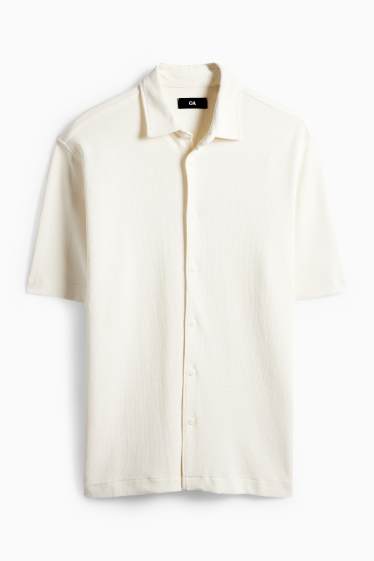 Hommes - Chemise - regular fit - col kent - finition texturée - blanc crème
