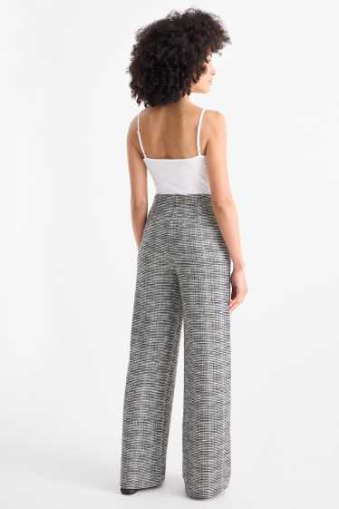 Dámské - Buklé kalhoty - mid waist - wide leg - černá/bílá