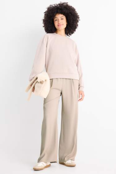 Donna - Pantaloni di stoffa - vita alta - gamba larga - beige