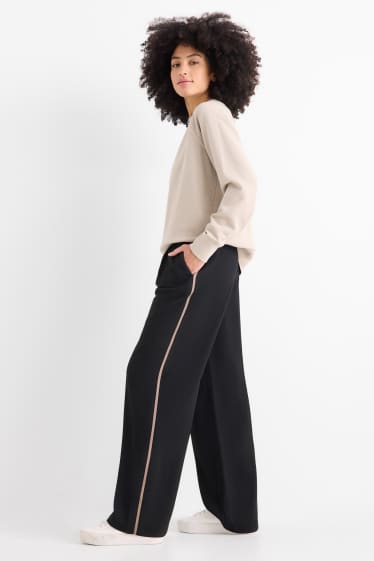 Donna - Pantaloni di stoffa - vita alta - gamba larga - nero