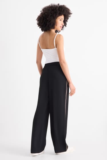 Donna - Pantaloni di stoffa - vita alta - gamba larga - nero