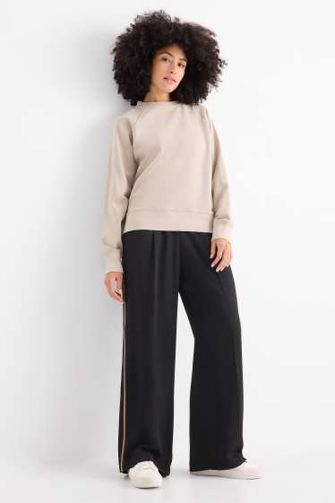 Donna - Pantaloni di stoffa - vita alta - gamba larga - nero