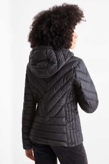 Dámské - Prošívaná bunda s kapucí - černá