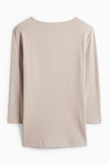 Dámské - Tričko basic ve stylu henley - slim fit - žebrované - béžová