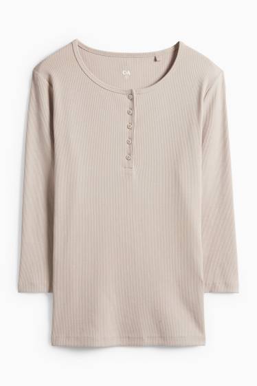 Dámské - Tričko basic ve stylu henley - slim fit - žebrované - béžová