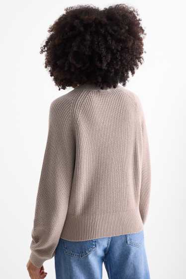 Femmes - Pull - finition côtelée - taupe