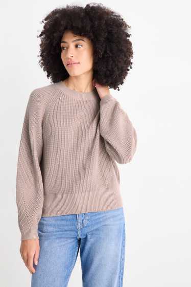 Femmes - Pull - finition côtelée - taupe