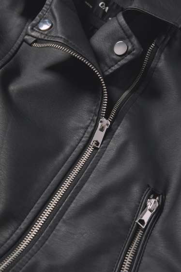 Kinder Mädchen - Bikerjacke - Lederimitat - schwarz