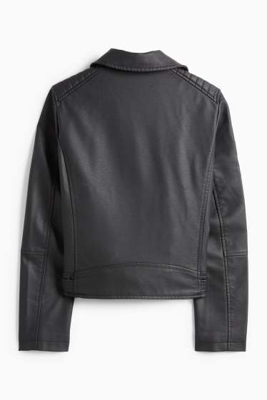 Kinder Mädchen - Bikerjacke - Lederimitat - schwarz