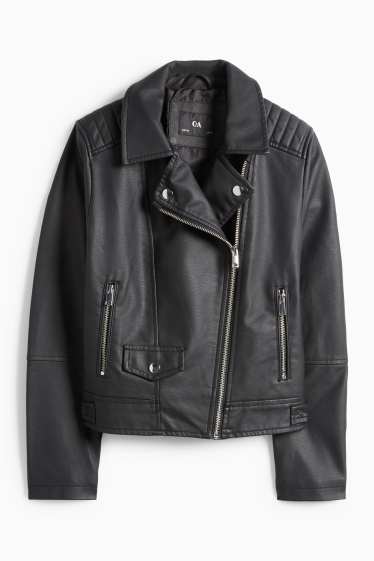 Kinder Mädchen - Bikerjacke - Lederimitat - schwarz