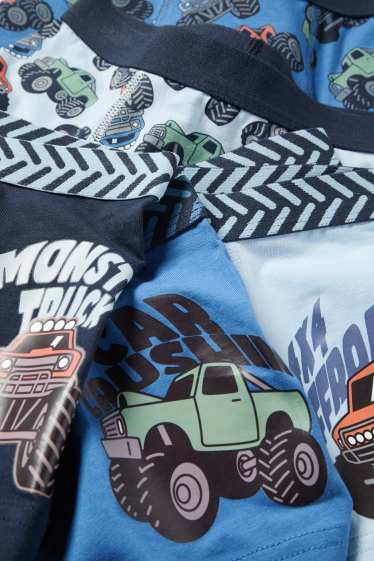 Děti - chlapci - Multipack 5 ks - monster trucky - boxerky - tmavomodrá