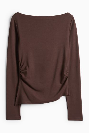 Dámské - Tričko s dlouhým rukávem - slim fit - tmavohnědá