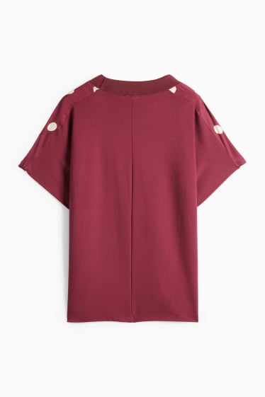 Dámské - Tričko - relaxed fit - puntíkované - bordeaux