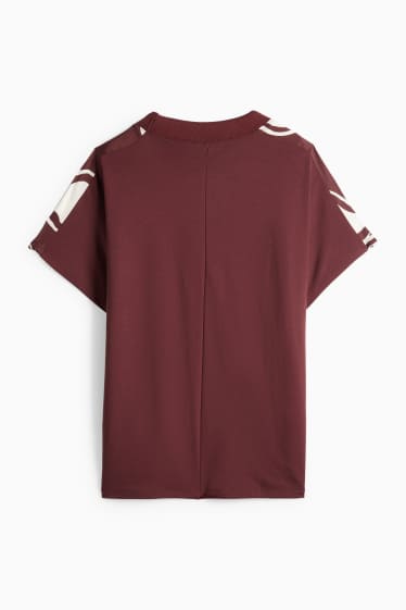 Dámské - Tričko - relaxed fit - s květinovým vzorem - hnědá/béžová