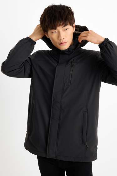 Pánské - Bunda s kapucí - stretch - z vodoodpudivého materiálu - černá