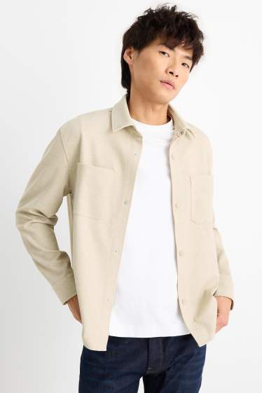 Hommes - Veste-chemise - relaxed fit - col kent - beige clair