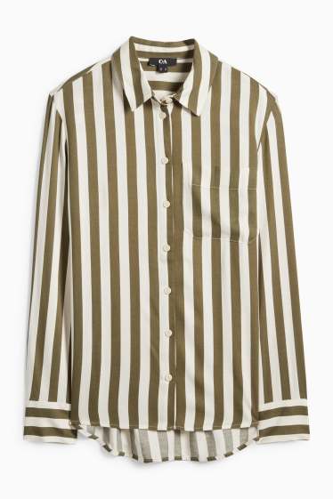 Donna - Blusa - a righe - verde scuro / bianco crema