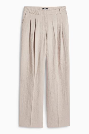 Dámské - Plátěné kalhoty - mid waist - wide leg - světle béžová