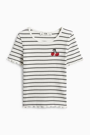 Copii - Fete - Cireașă - tricou cu mânecă scurtă - reiat - cu dungi - alb