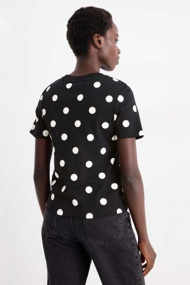 Dona - Samarreta de màniga curta - slim fit - de piquets - negre/blanc