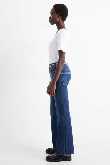 Damen - Flared Jeans mit Gürtel - High Waist - LYCRA® - jeansblau