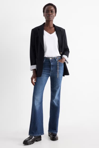 Damen - Flared Jeans mit Gürtel - High Waist - LYCRA® - jeansblau