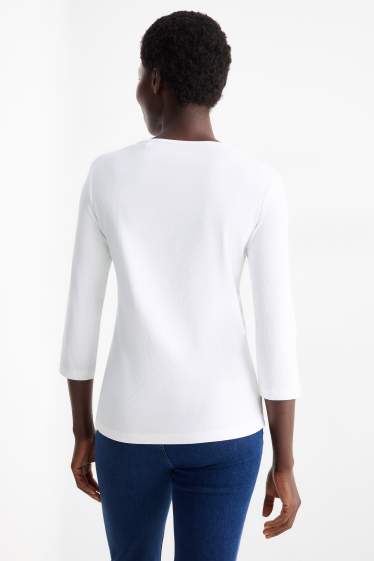 Femmes - Haut Henley - slim fit - finement côtelé - blanc