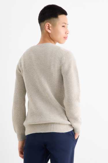 Kinder Buben - Pullover - gerippt - hellbeige